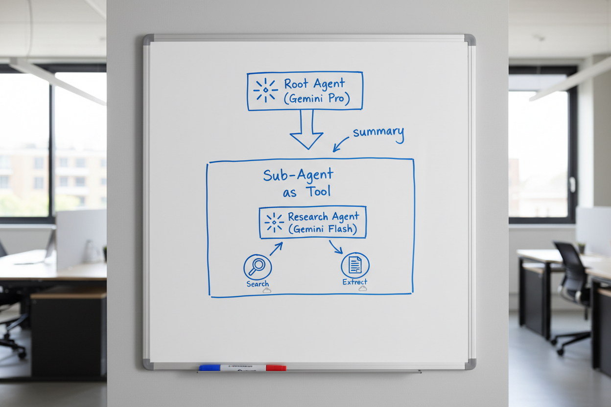 Whiteboard sketch showing the ADK agent-as-tool pattern